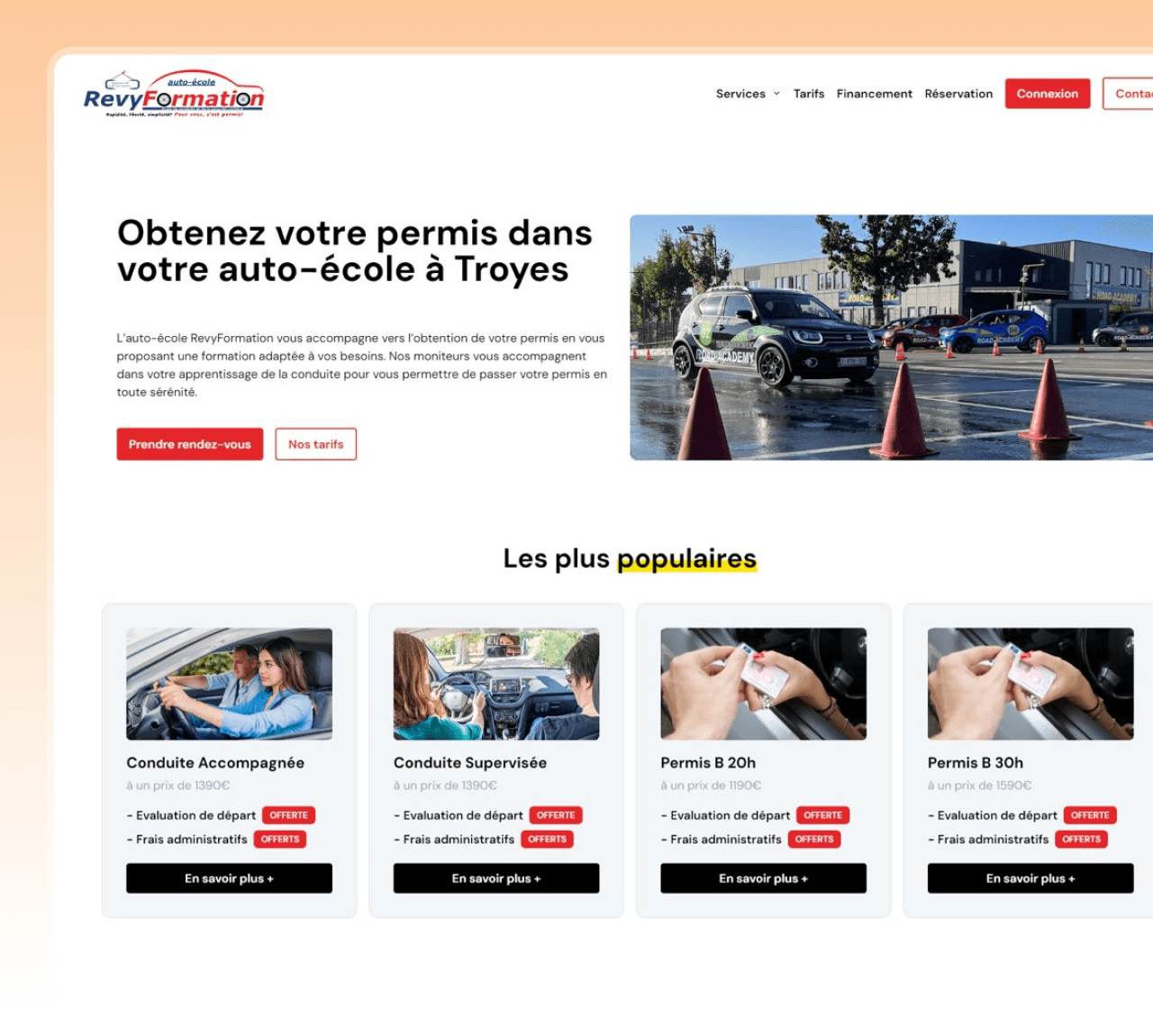 Aperçu du site vitrine de l’auto-école RevyFormation
